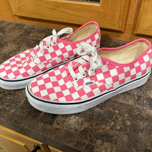 Vans Pink and White Checkered Shoes - Picture 1 of 4